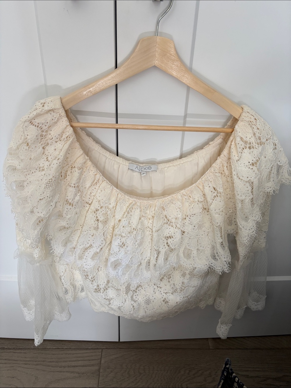 Alexis Cream Lace Ruffle Off-Shoulder Blouse